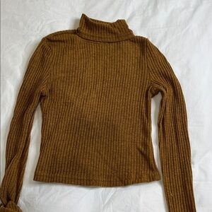 Brown Ribbed Turtleneck Sweater